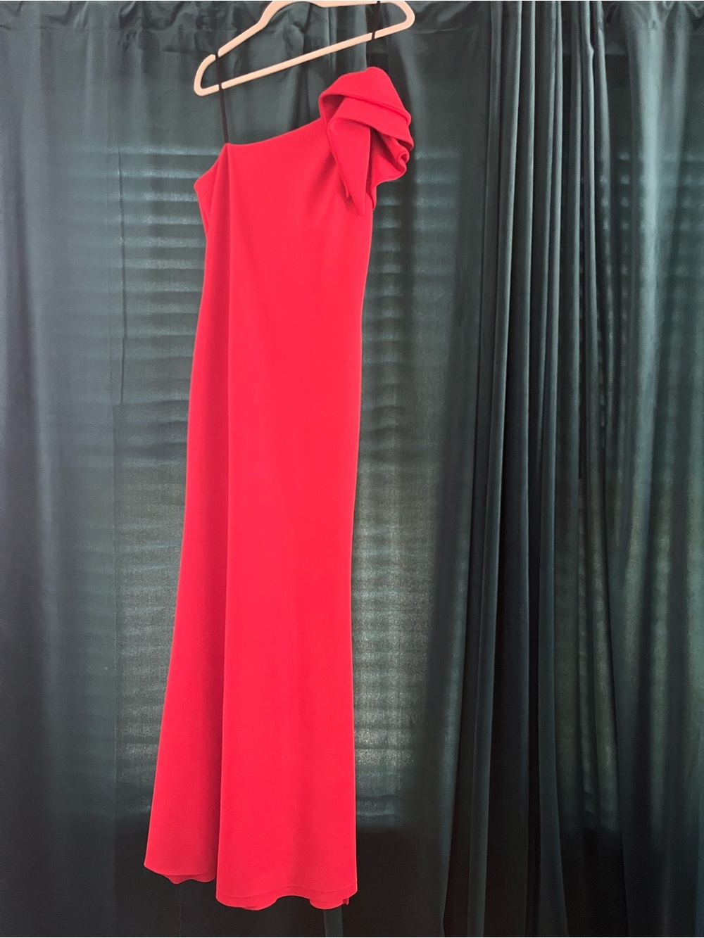 Aqua One-Shoulder Red Evening Gown with Draped Shoulder